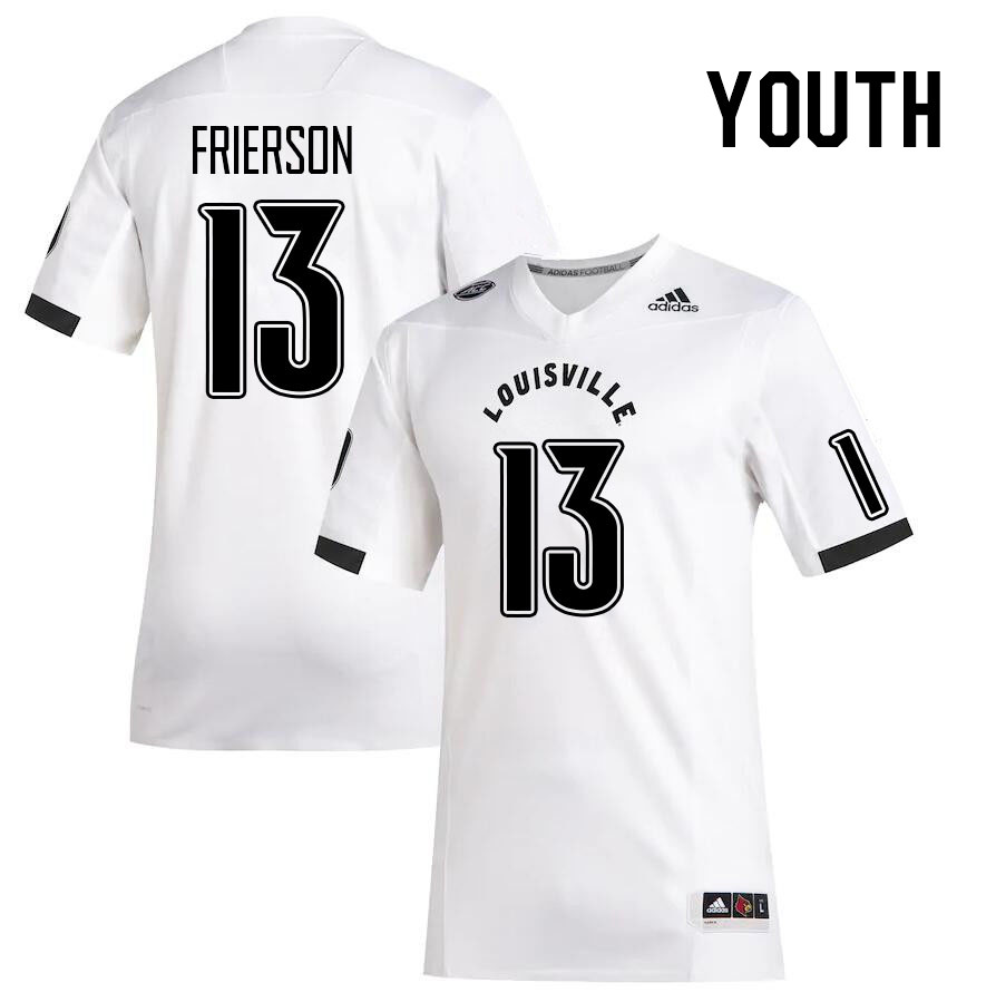 Youth #13 Gilbert Frierson Louisville Cardinals College Football Jerseys Stitched Sale-White - Click Image to Close